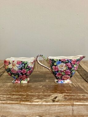 Royal Winton Florence Chintz English Creamer & Sugar Bowl England Cottagecore